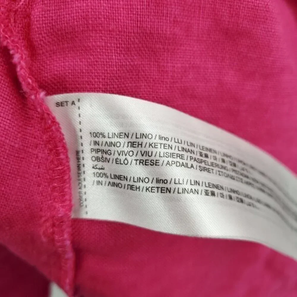 Mango 100% Linen Fuchsia/Barbie Pink Collared Wrap Dress 12